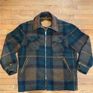 Vintage Woolrich Wool Jacket Sherpa Lined Blue Plaid Talon Zipper Large